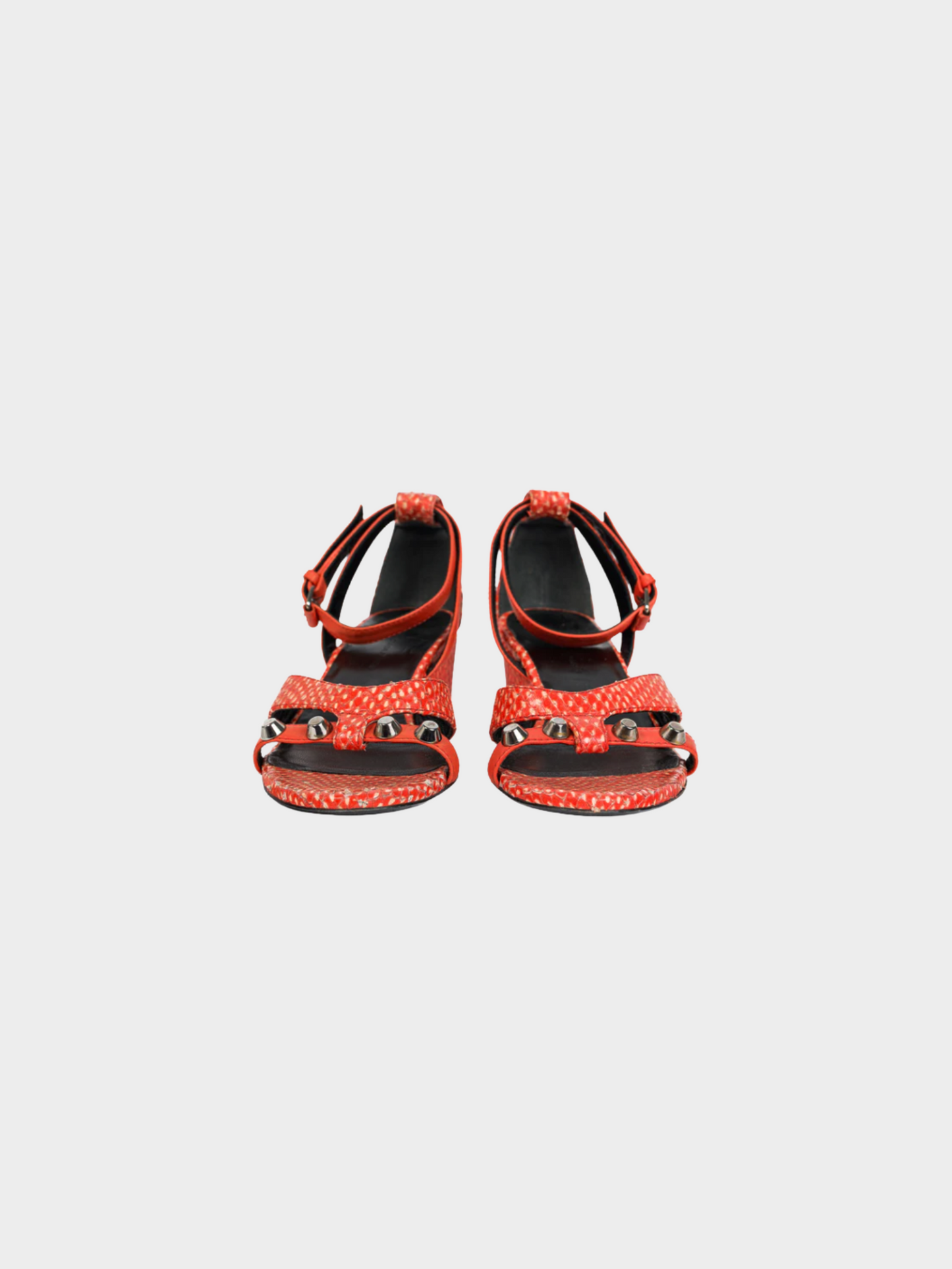 Balenciaga 2000s Orange Snakeskin-Embossed Studded Wedge Sandals