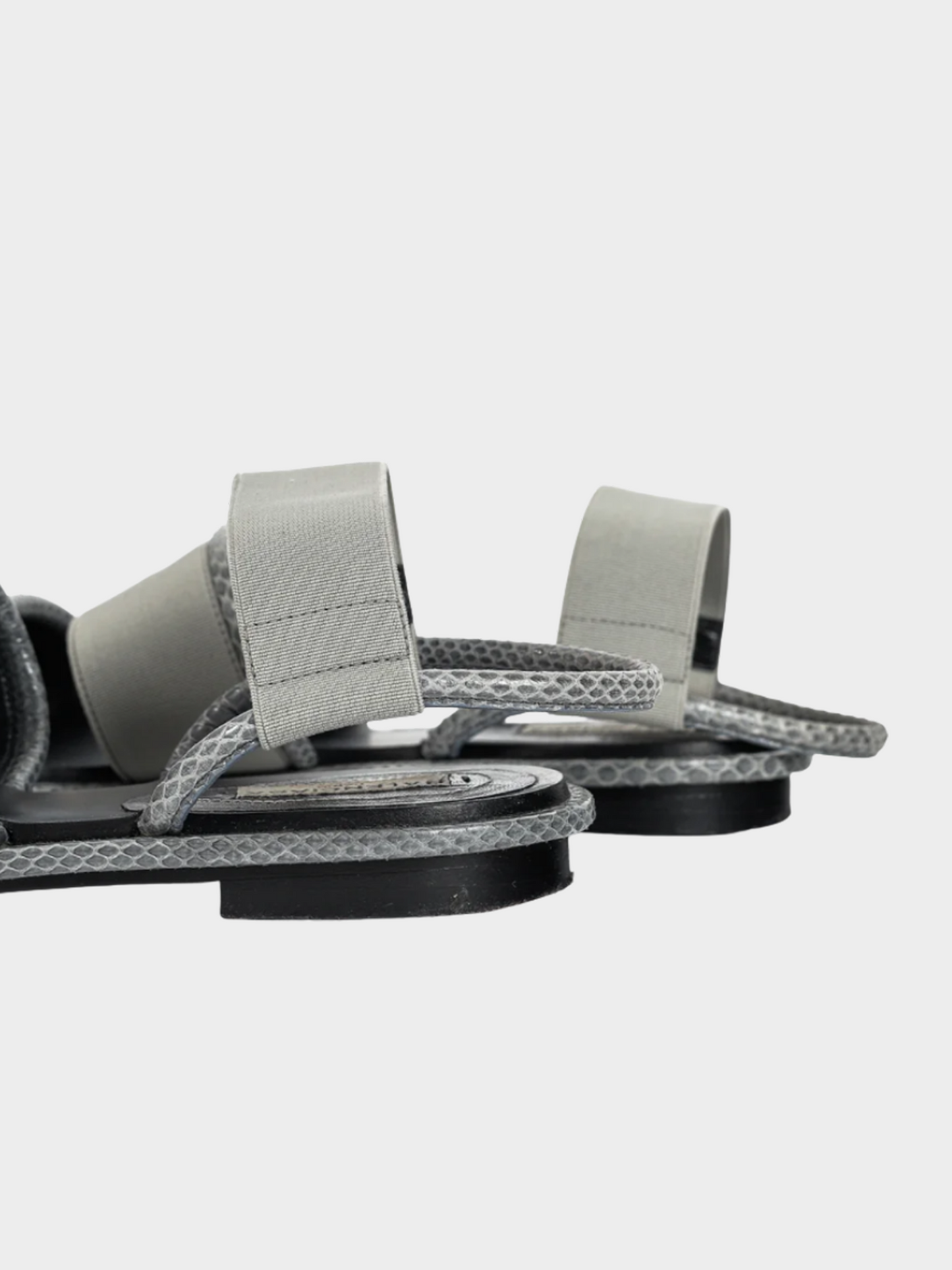 Balenciaga 2010s Grey Elastic Snakeskin-Embossed-Trim Slingback Sandals