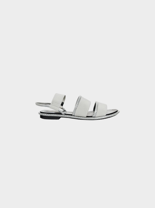 Balenciaga 2010s Grey Elastic Snakeskin-Embossed-Trim Slingback Sandals