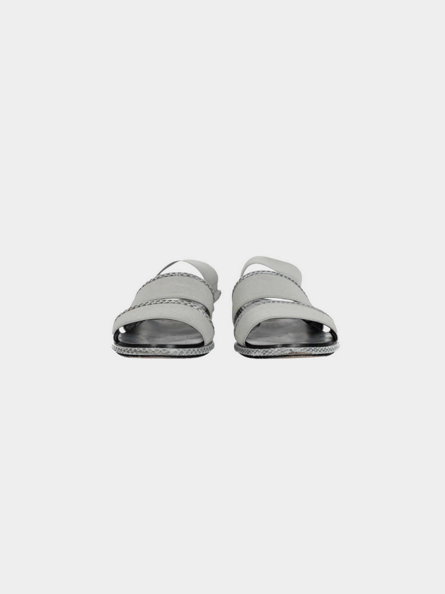 Balenciaga 2010s Grey Elastic Snakeskin-Embossed-Trim Slingback Sandals