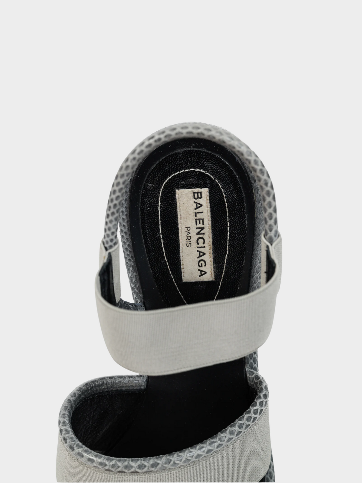 Balenciaga 2010s Grey Elastic Snakeskin-Embossed-Trim Slingback Sandals