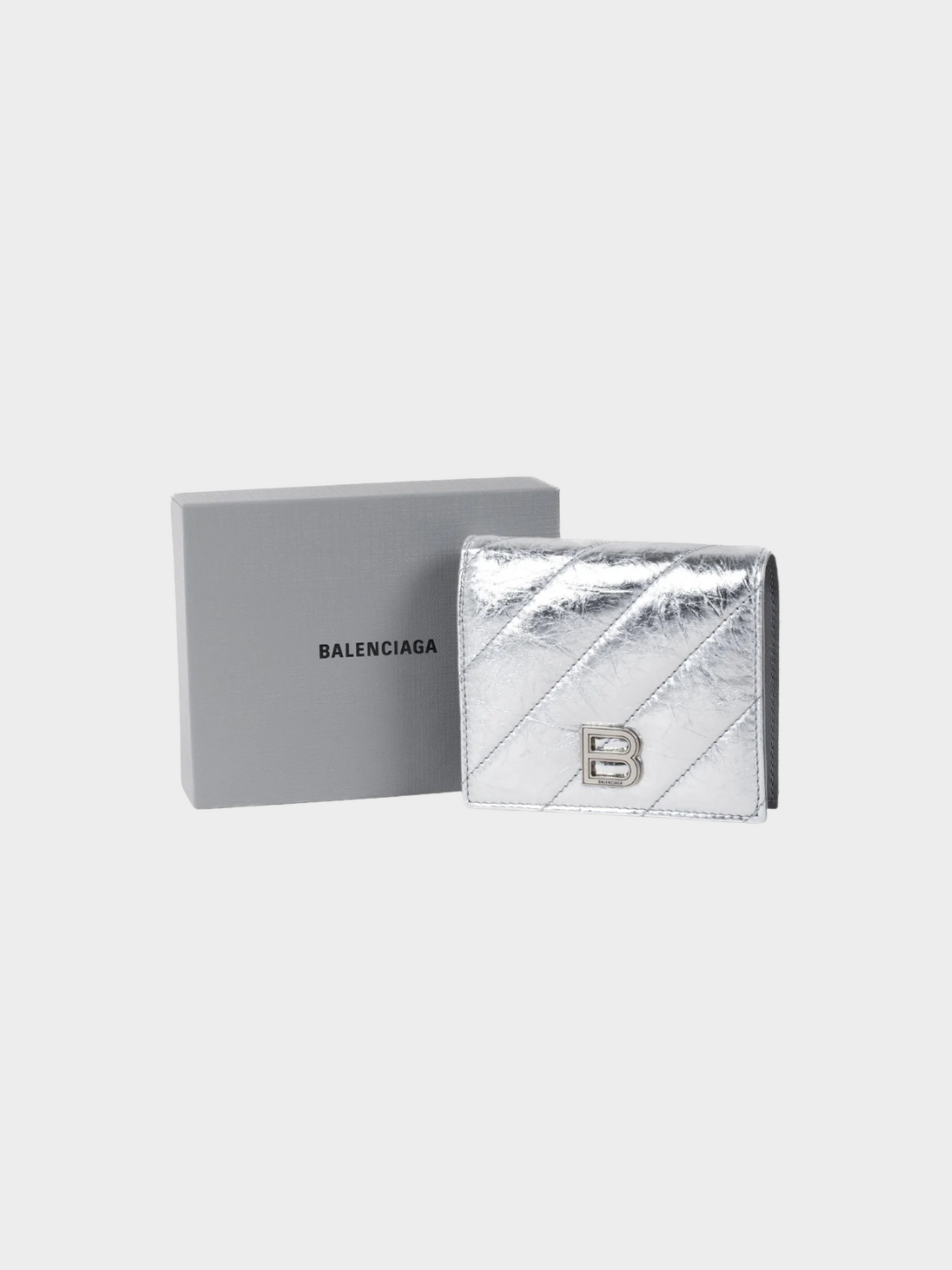 Balenciaga 2020s Silver Crush Metallized Quilted Wallet