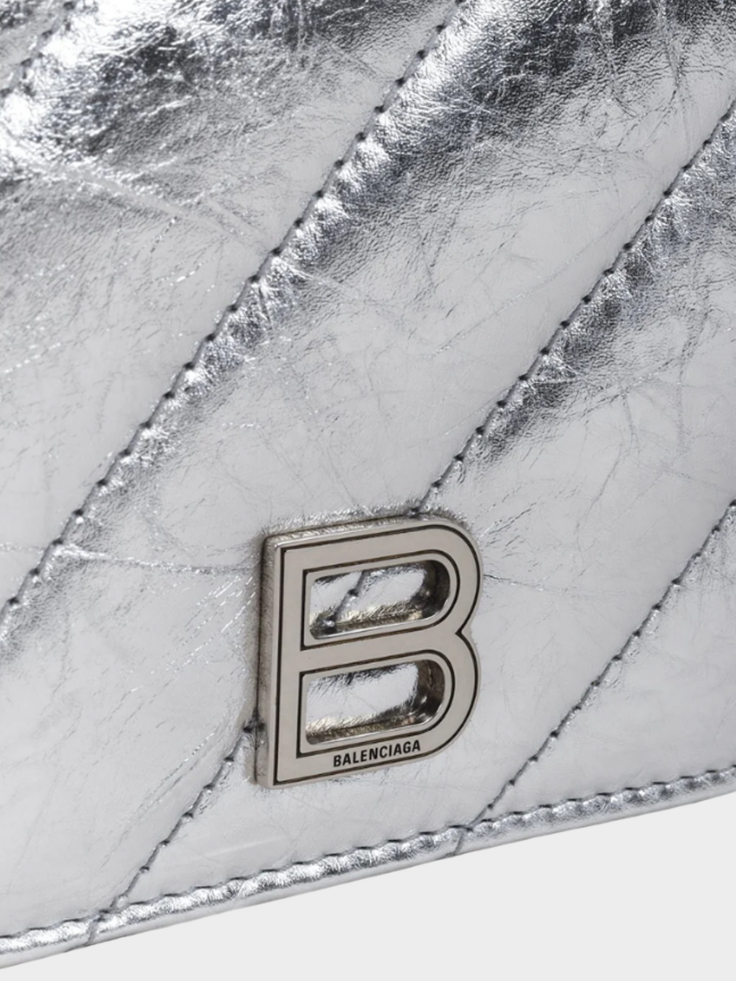Balenciaga 2020s Silver Crush Metallized Quilted Wallet