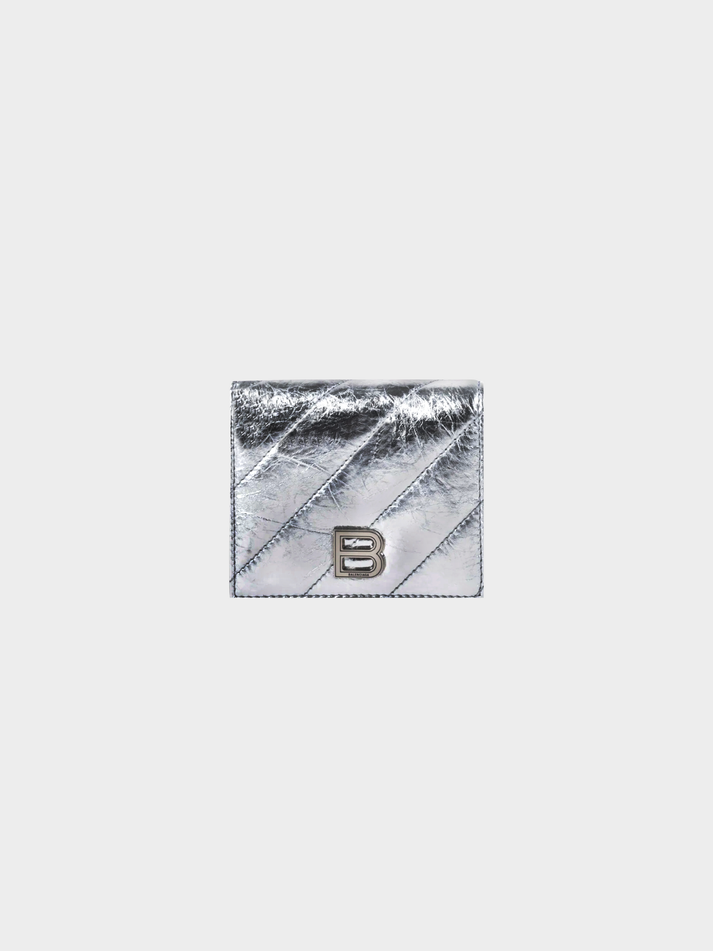 Balenciaga 2020s Silver Crush Metallized Quilted Wallet
