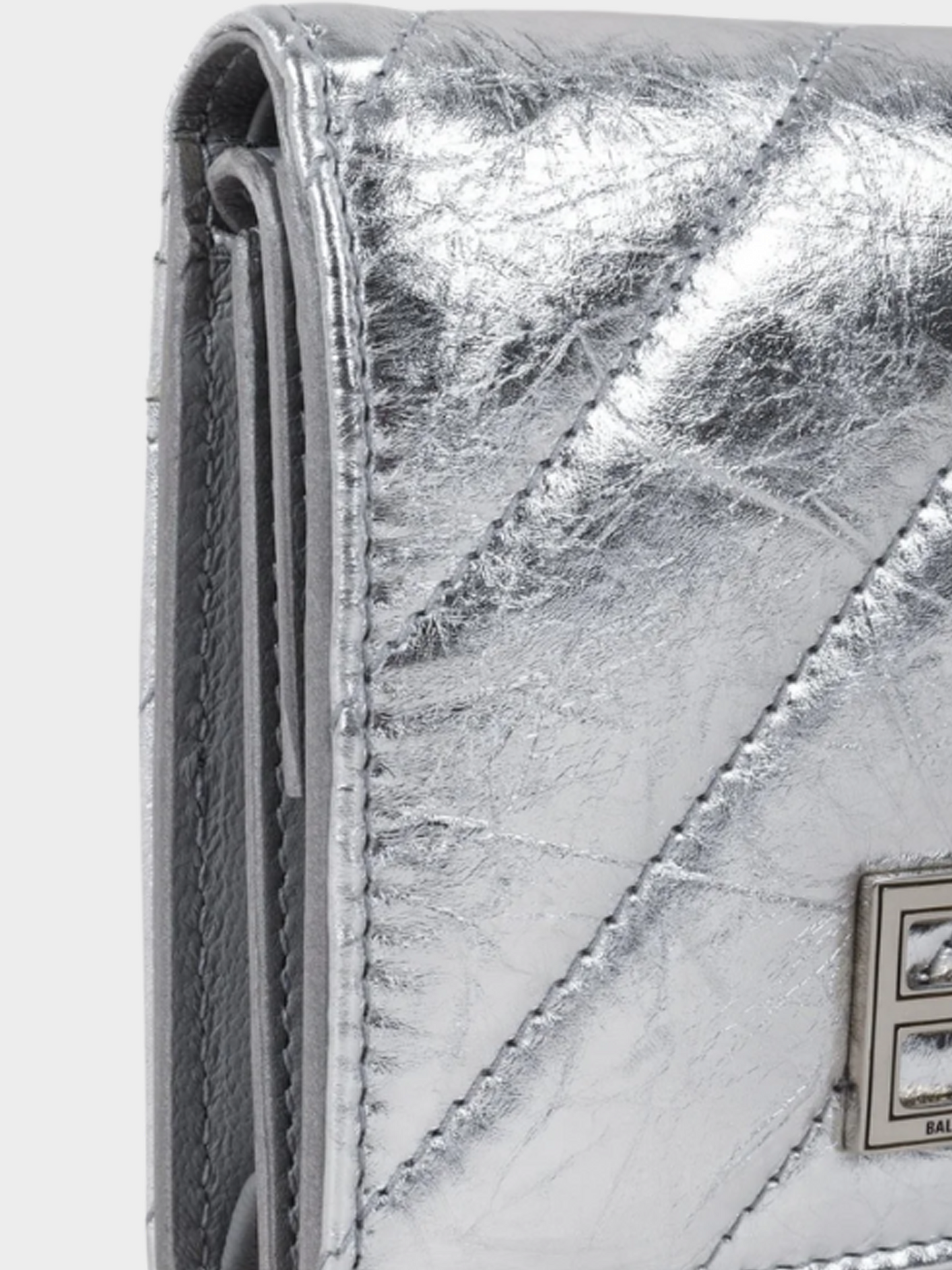 Balenciaga 2020s Silver Crush Metallized Quilted Wallet