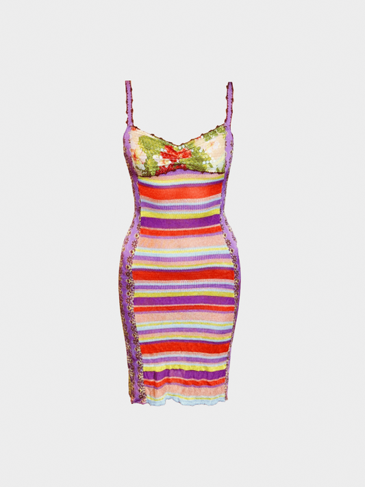 Christian Lacroix 1990s Multicolor Striped Knit Dress