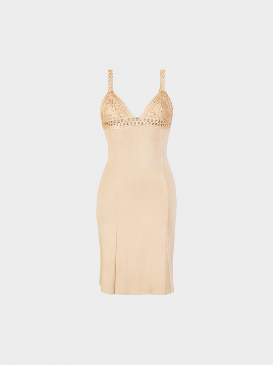 Valentino Roma 2000s Nude Cotton Knit Mini Dress