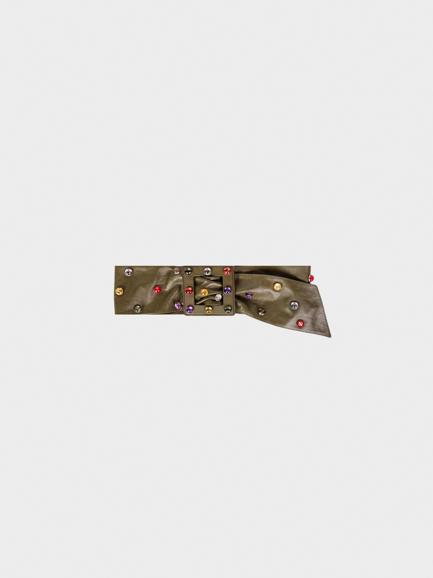Yves Saint Laurent 1980s Olive Green Wide Leather Jewel Belt