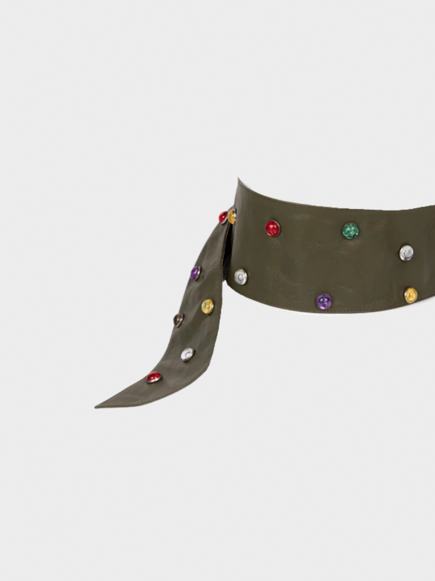 Yves Saint Laurent 1980s Olive Green Wide Leather Jewel Belt