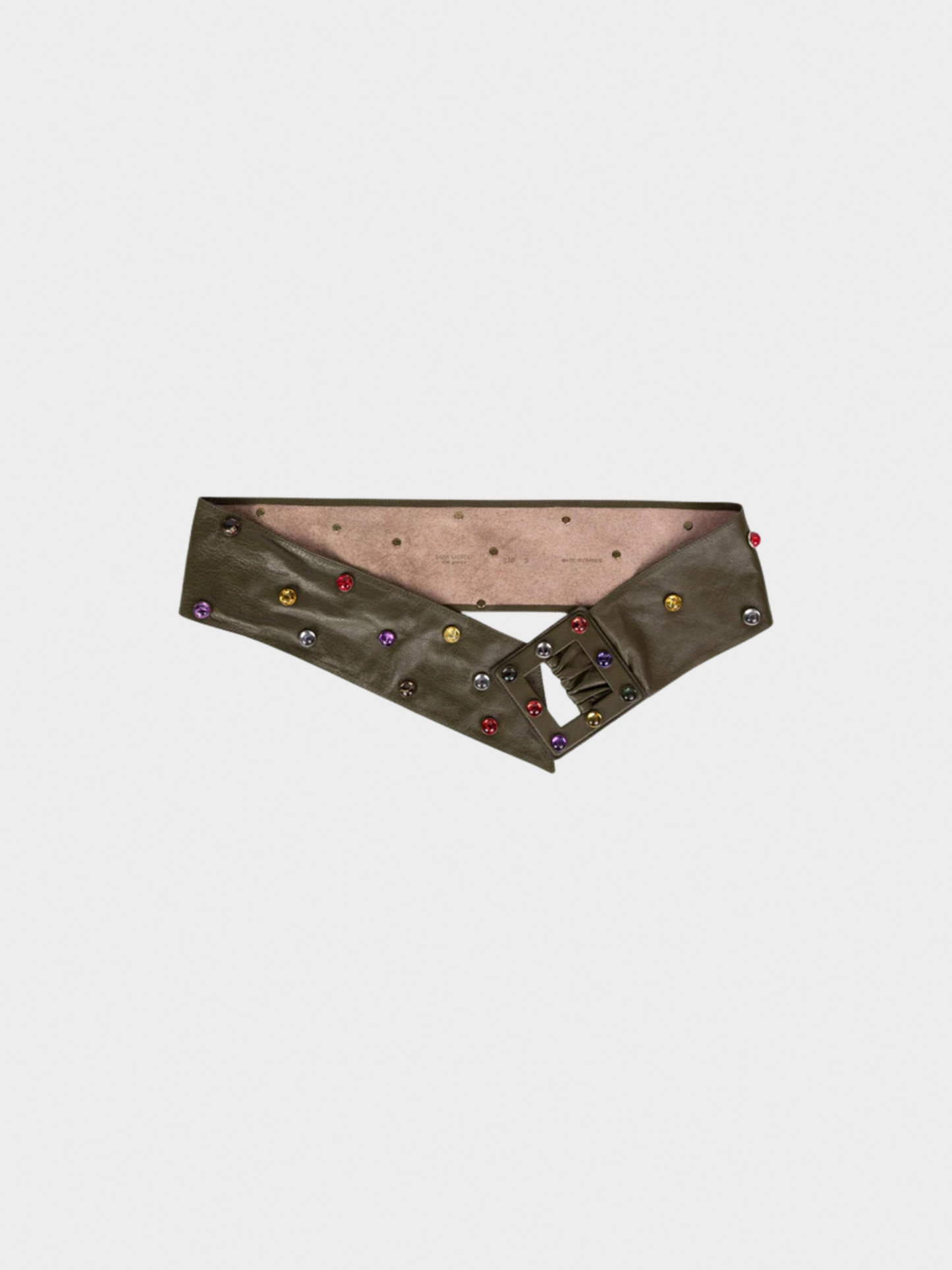 Yves Saint Laurent 1980s Olive Green Wide Leather Jewel Belt