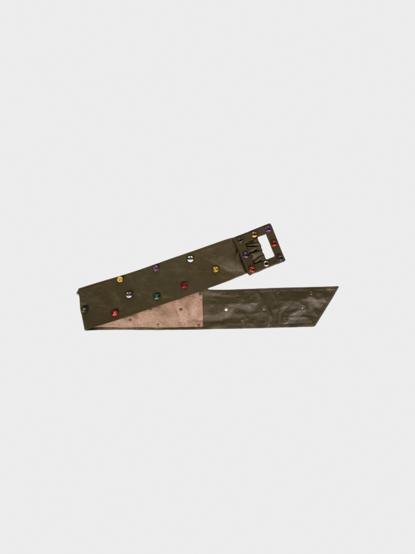 Yves Saint Laurent 1980s Olive Green Wide Leather Jewel Belt