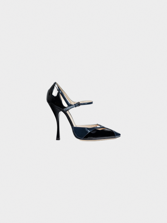 Bottega Veneta AW 2012 Runway Vernice Black & Blue Patent-Leather Mary-Jane Heels