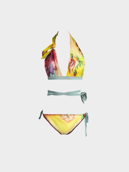 Jean Paul Gaultier 2000s Multicoloured Silk Chiffon Floral Print Lingerie Set