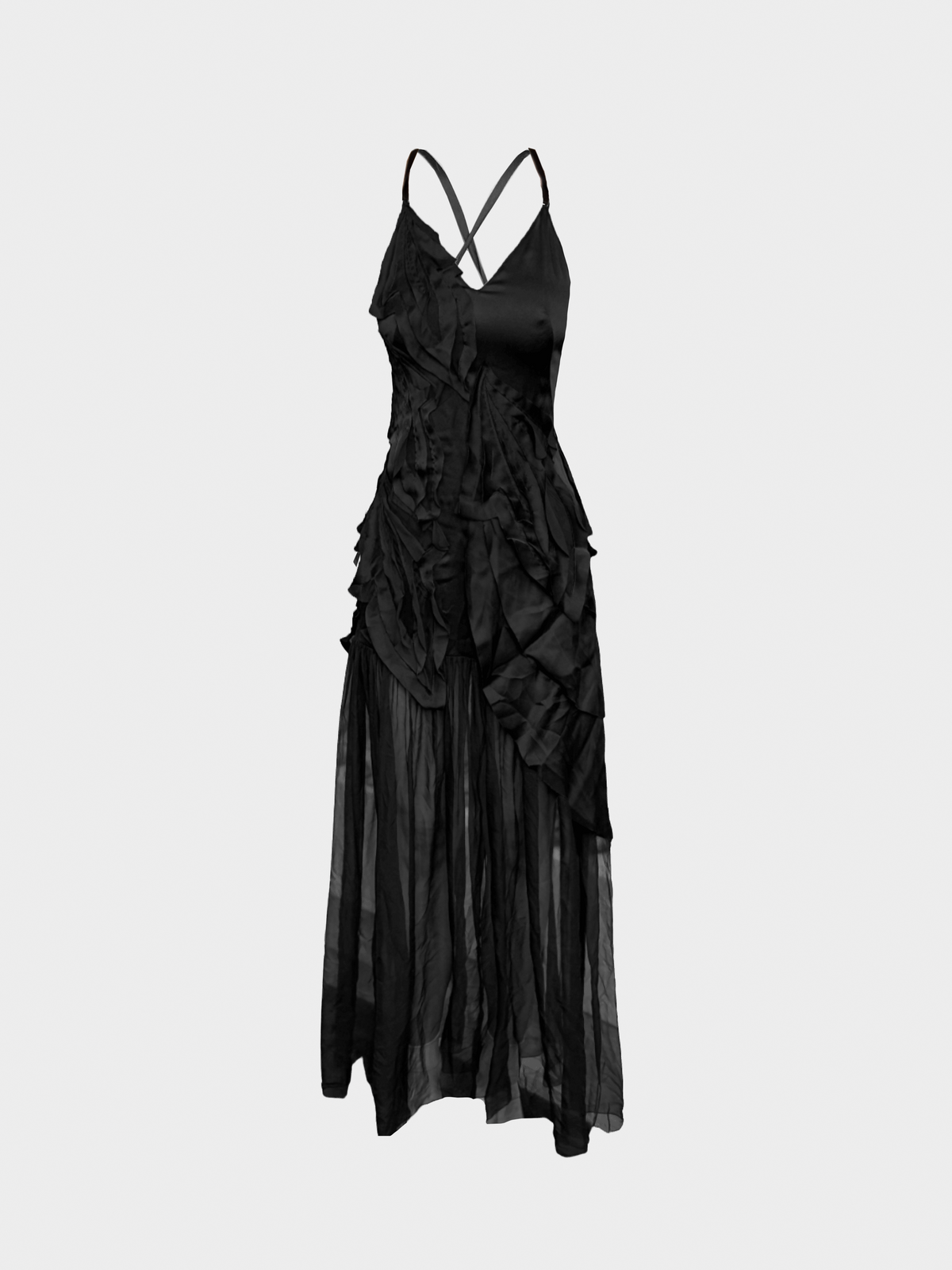 Alberta Ferretti 2010s Black Long Satin Backless Dress