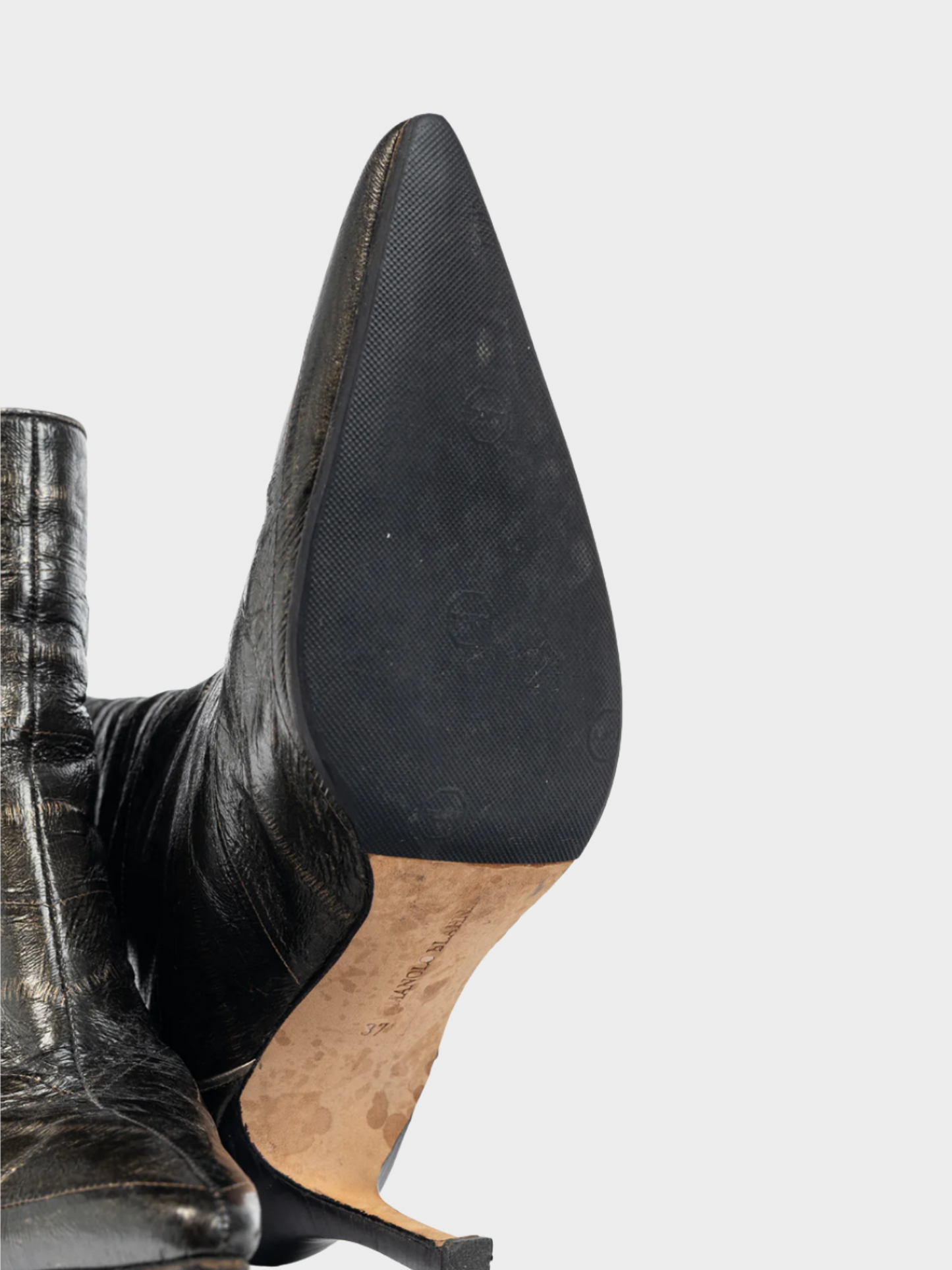 Manolo Blahnik 2000s Brown Eelskin Pointed-Toe Booties