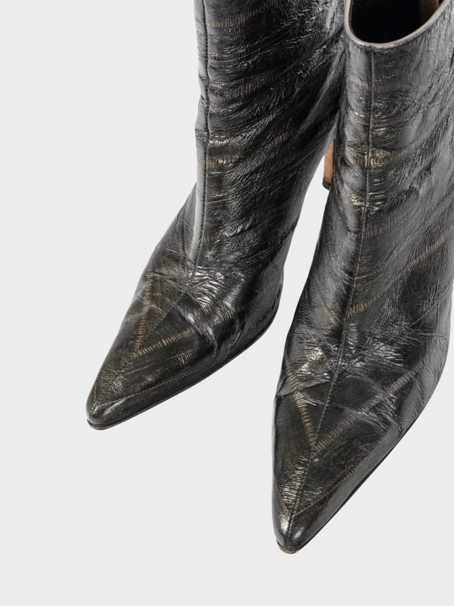 Manolo Blahnik 2000s Brown Eelskin Pointed-Toe Booties