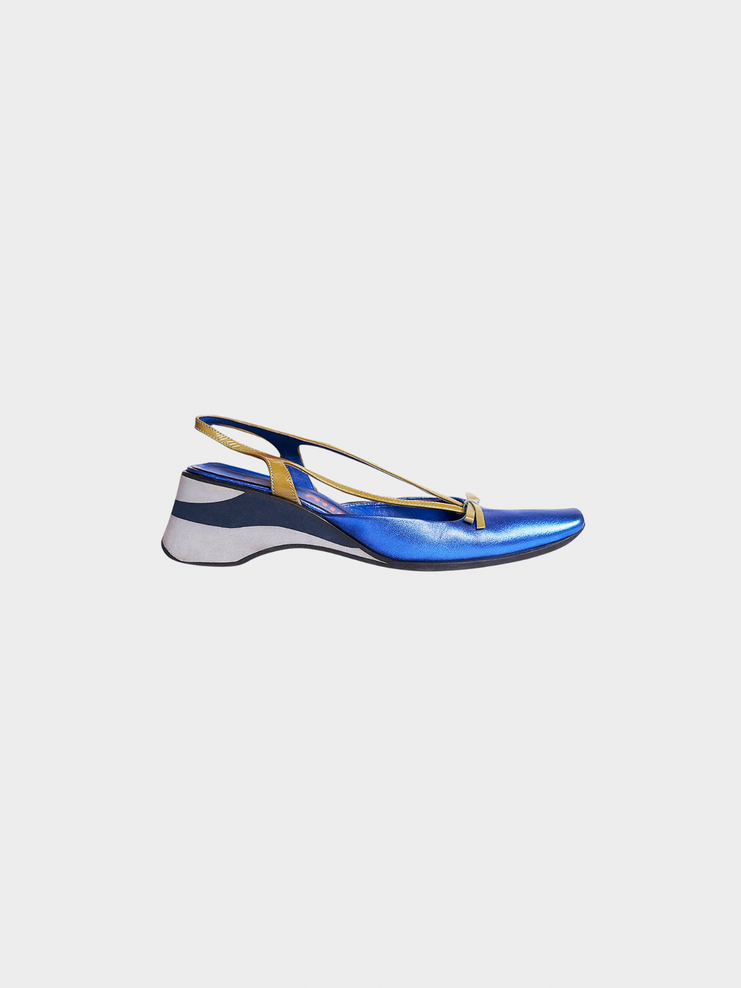 Miu Miu SS 2000 Metallic Blue Platform Sandals