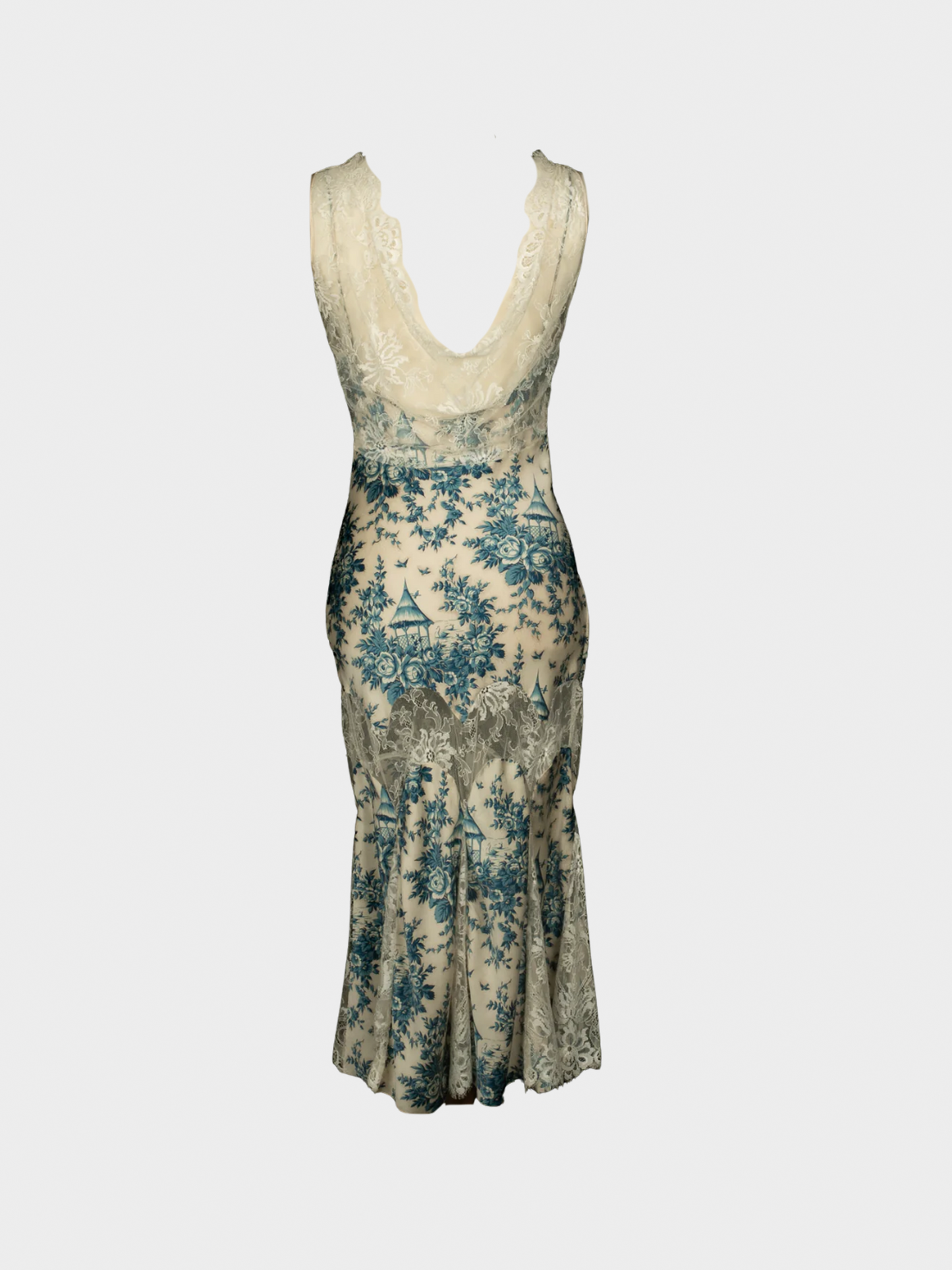 John Galliano FW 2003-2004 'In The Mood' Blue Printed Lace Midi Dress