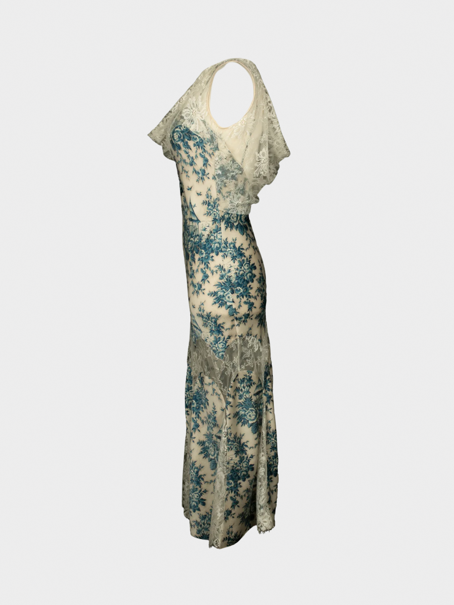 John Galliano FW 2003-2004 'In The Mood' Blue Printed Lace Midi Dress