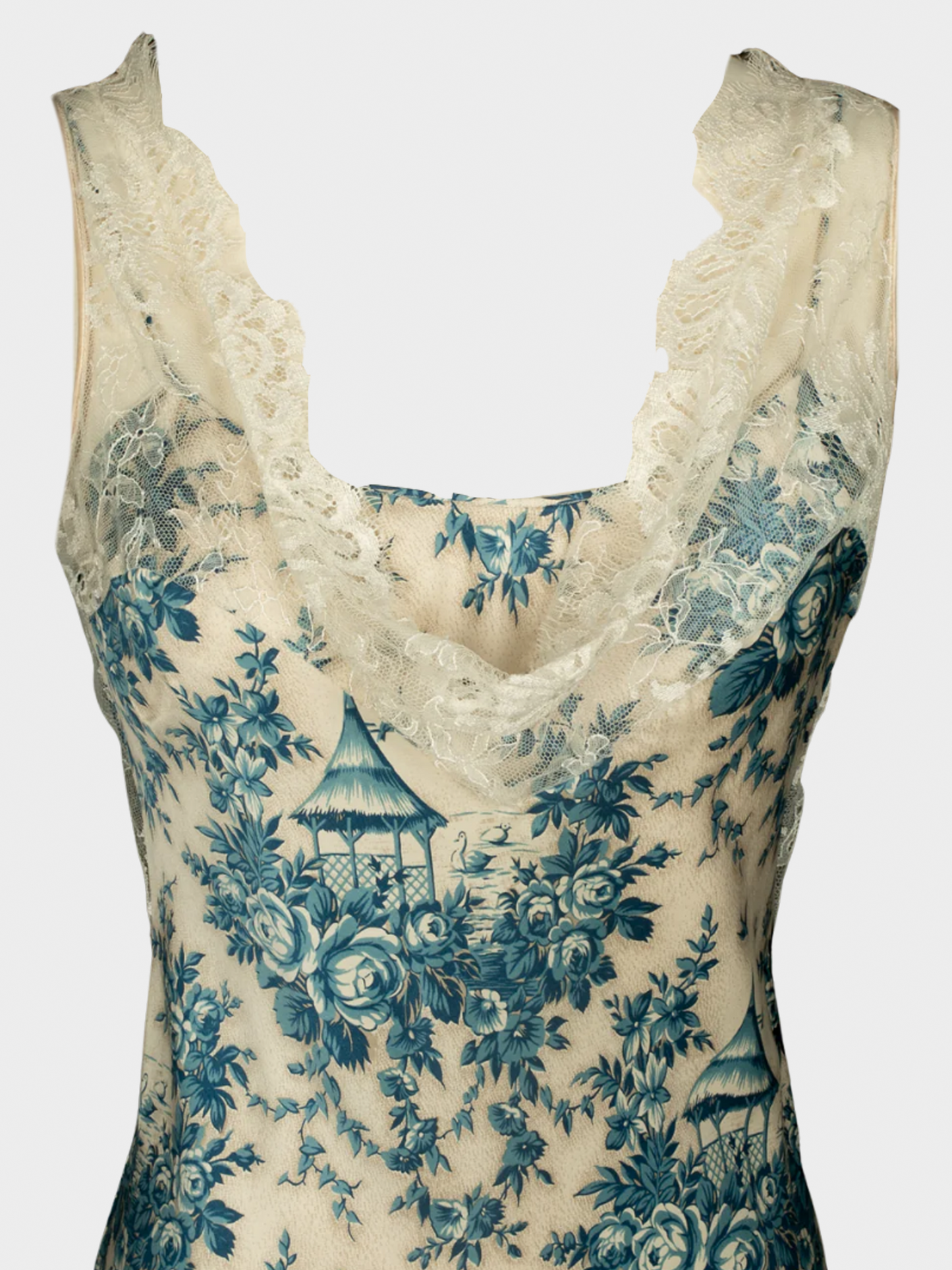 John Galliano FW 2003-2004 'In The Mood' Blue Printed Lace Midi Dress