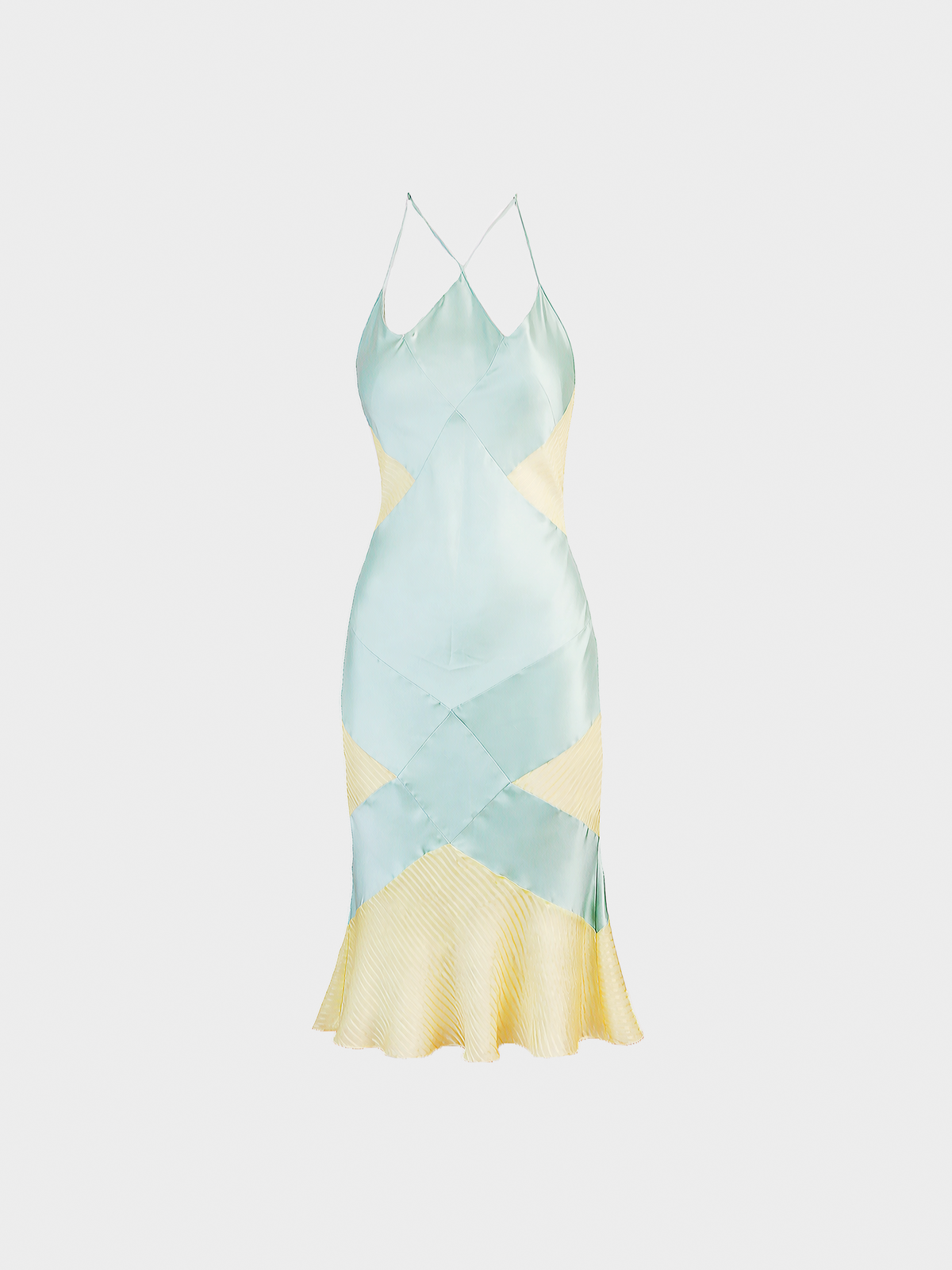 John Galliano 2000s Blue and Yellow Silk Dress