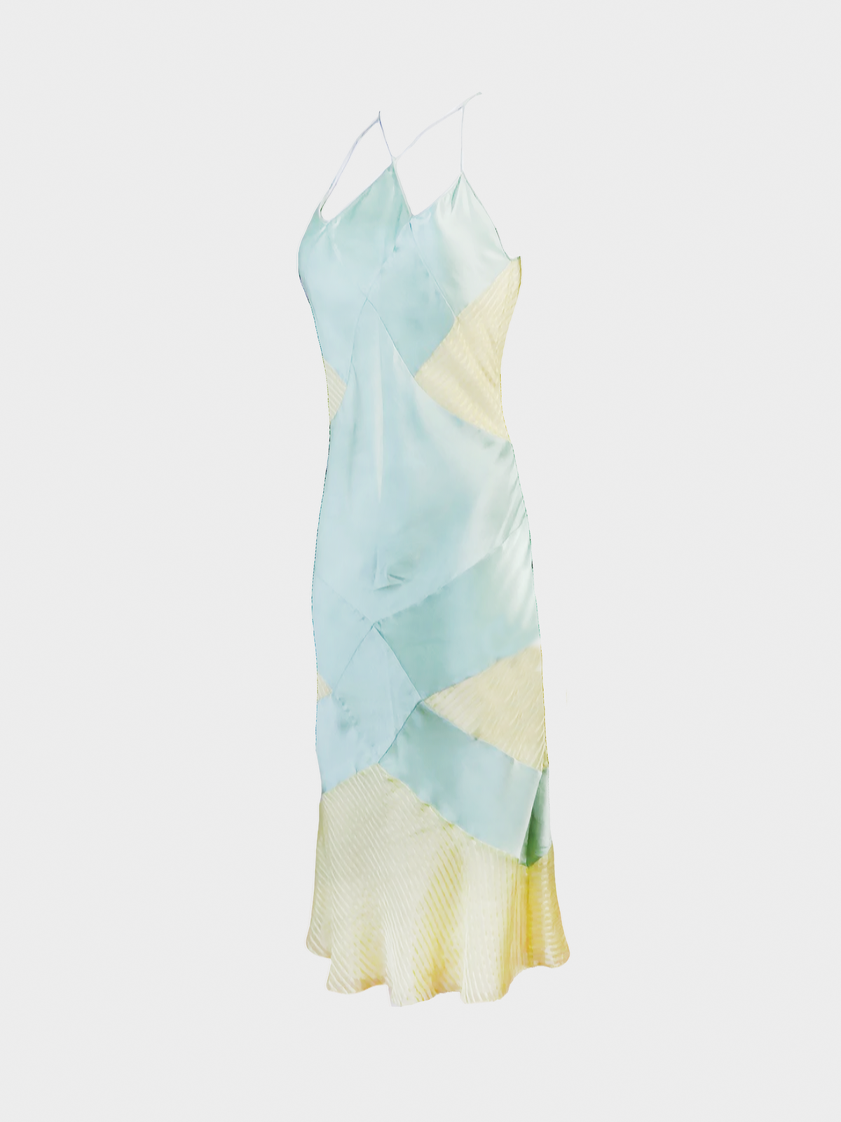 John Galliano 2000s Blue and Yellow Silk Dress