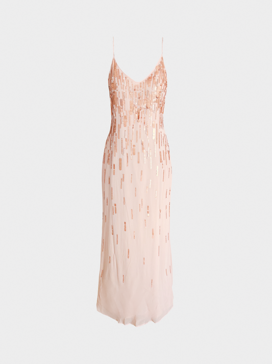 Blumarine 2000s Beige Sequin Embellished Maxi Dress