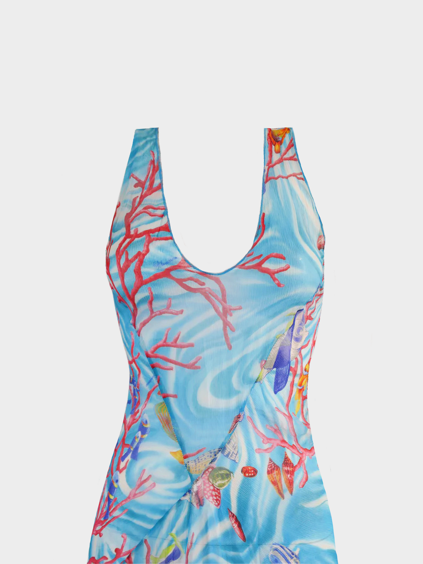 Blumarine 2000s Multicolor Sea Life Printed Maxi Dress