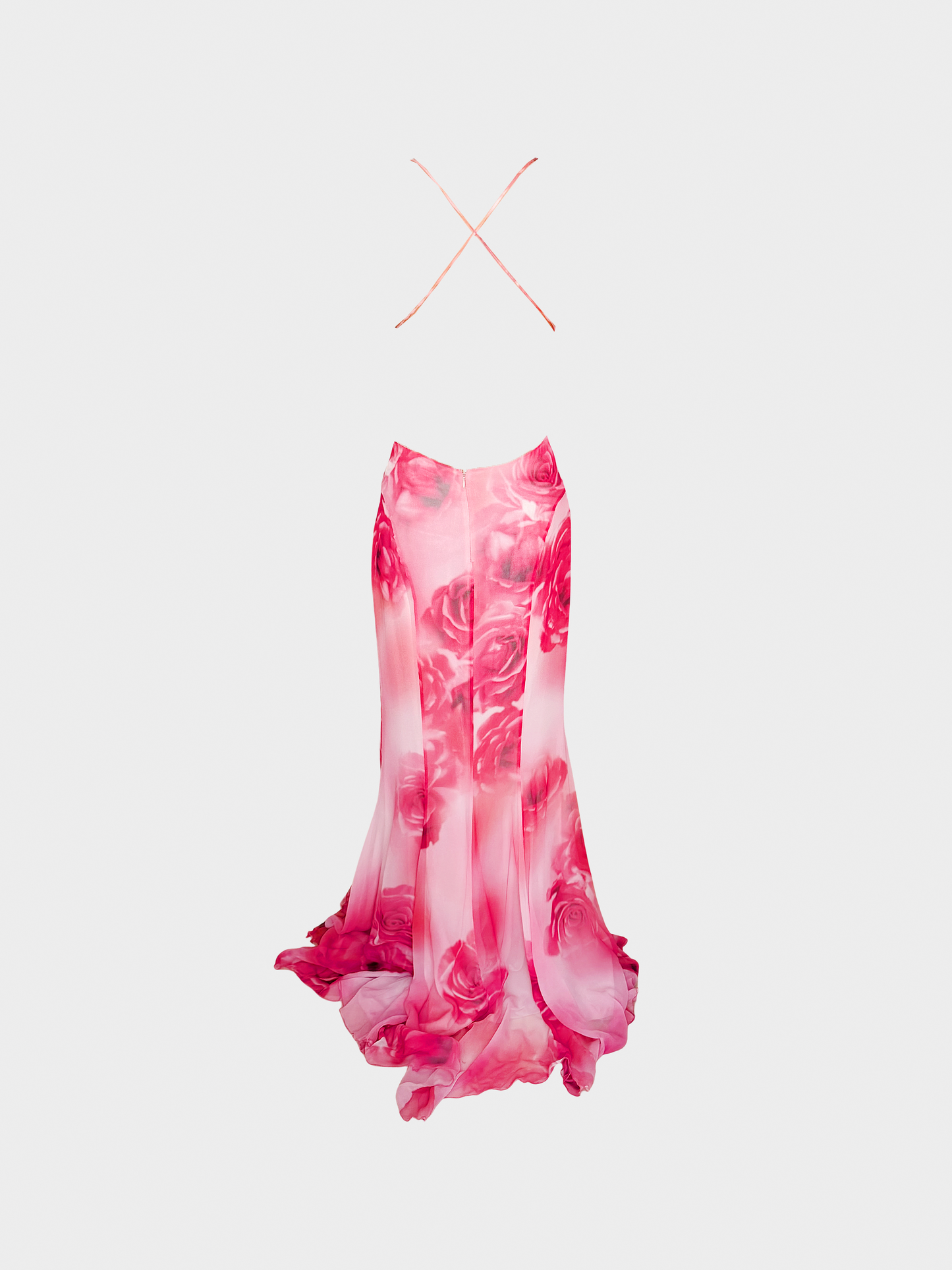 Blumarine SS 2022 Pink Rose Printed Silk Maxi Dress
