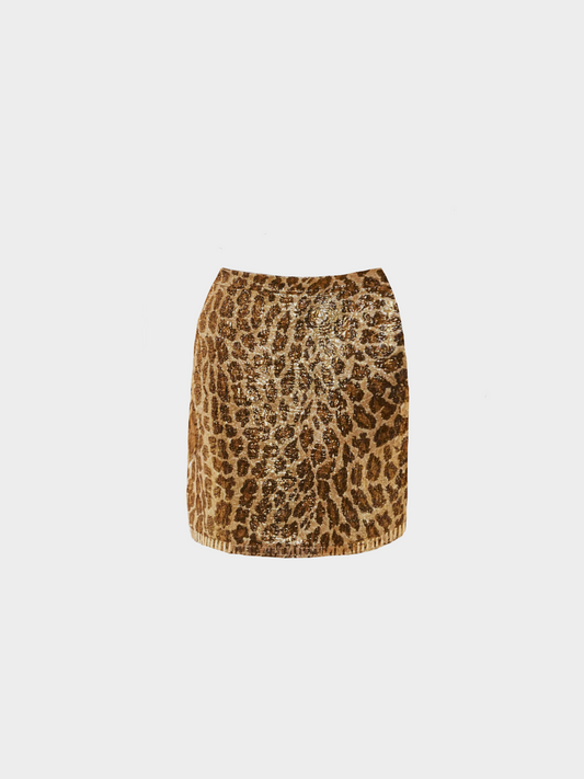 Blumarine 2000s Leopard Print Wool Mini Skirt with Lace Details