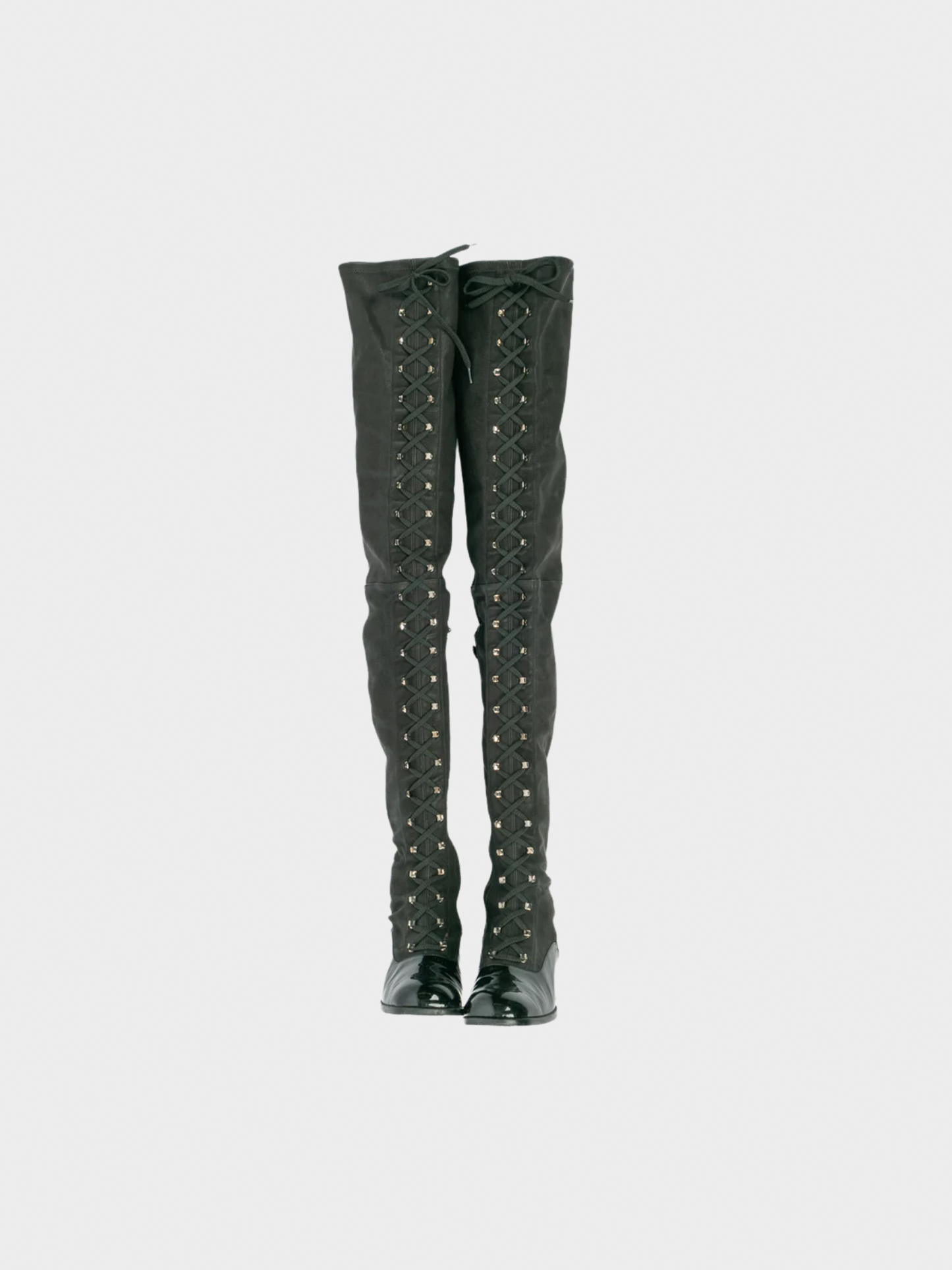 Chanel 1990s Black Thigh High Lace Up Boots