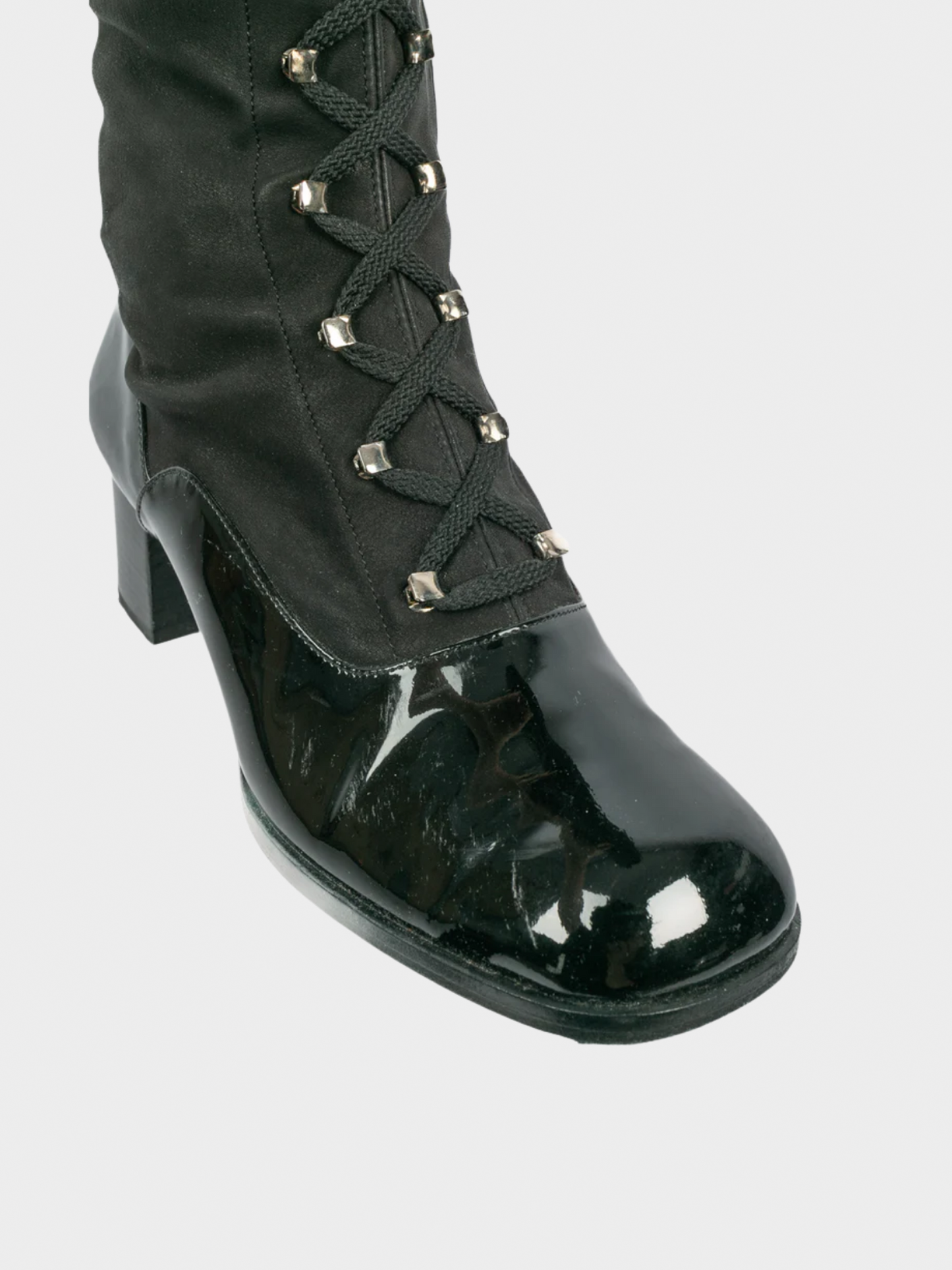 Chanel 1990s Black Thigh High Lace Up Boots
