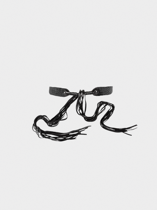 Bottega Veneta 1990s Black Intrecciato Leather Fringe Belt