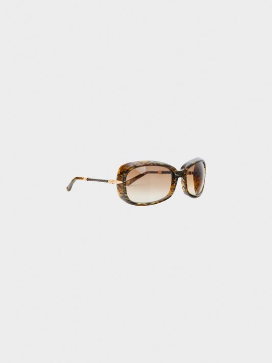 Bottega Veneta 2010s BV 92/S Green Crosshatch Braided-Leather Rectangular Sunglasses