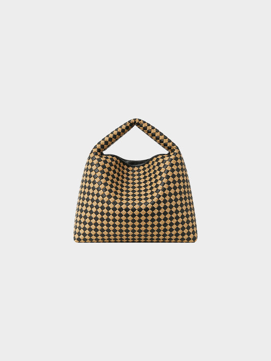 Bottega Veneta 2023 Black and Brown Nappa Raffia Intrecciato Large Hobo Bag