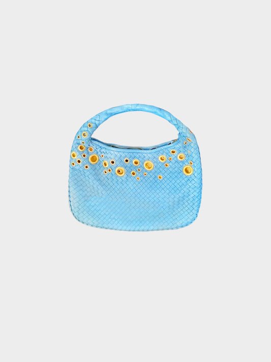 Bottega Veneta Mid-2000s Blue Grommet Nappa Intrecciato Hobo Bag