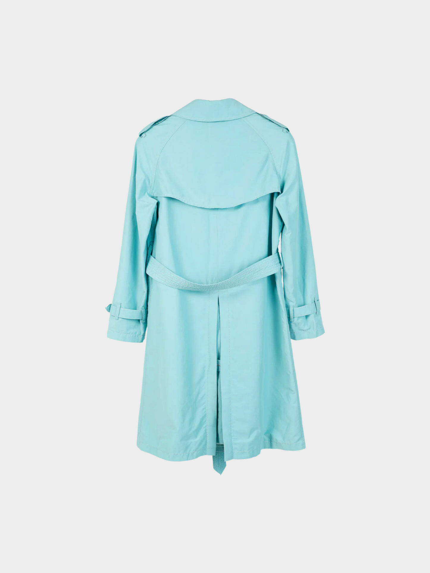 Burberry 2000s Turquoise Sateen Check-Undercollar Trench Coat