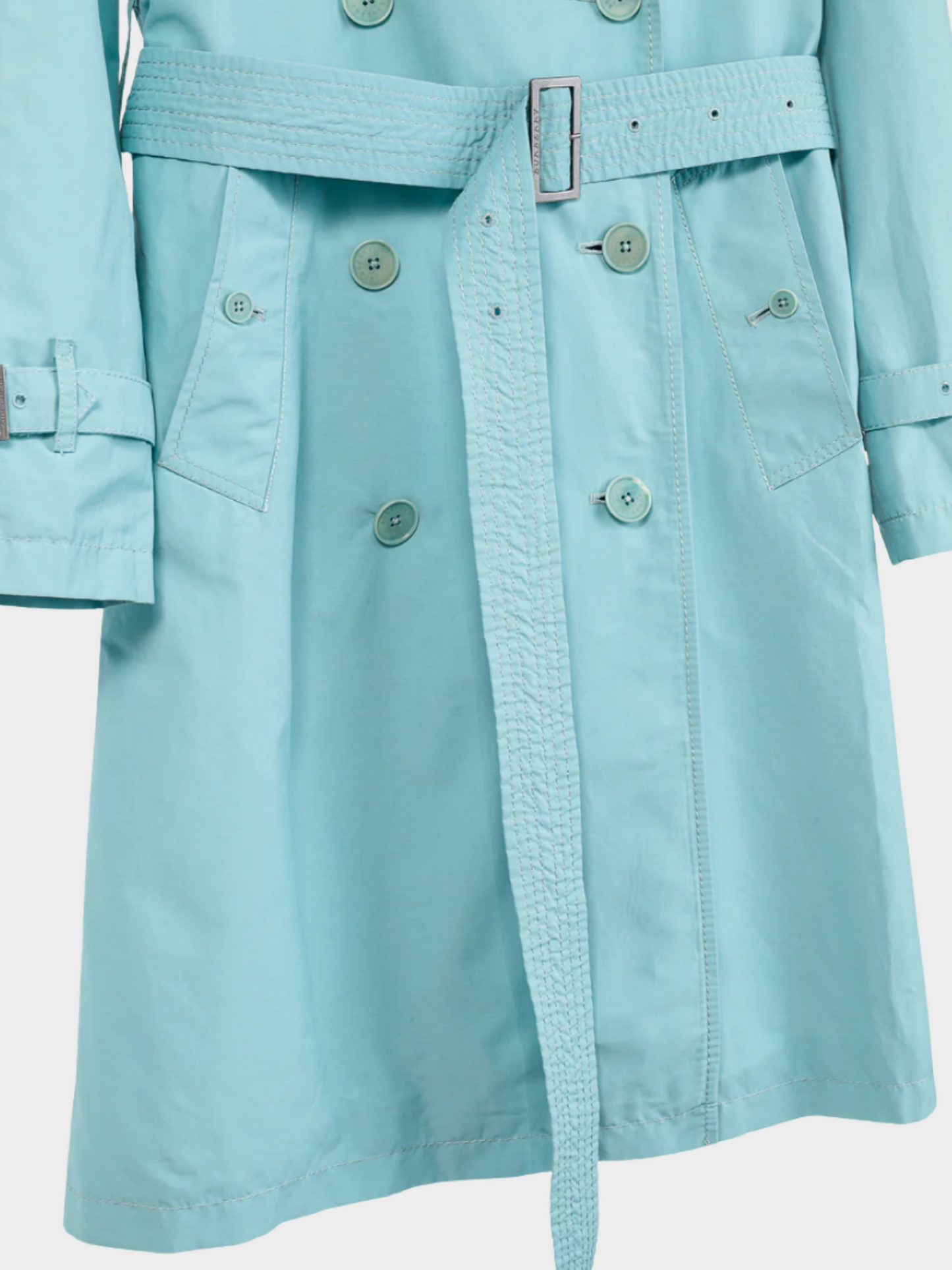 Burberry 2000s Turquoise Sateen Check-Undercollar Trench Coat