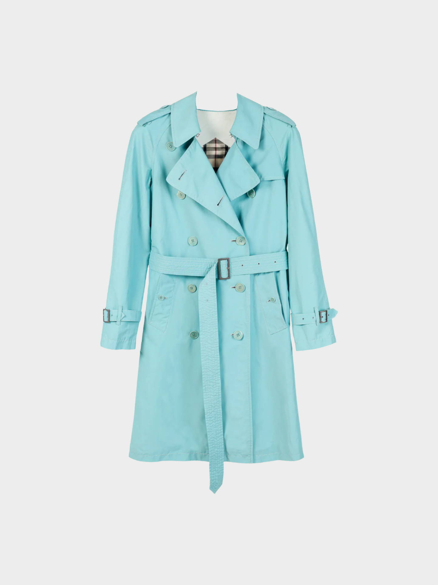 Burberry 2000s Turquoise Sateen Check-Undercollar Trench Coat
