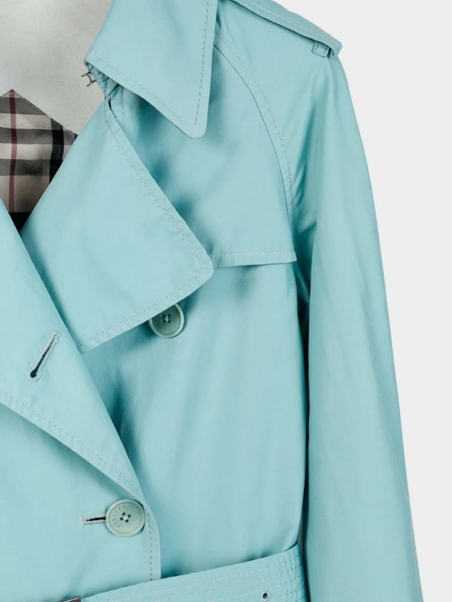 Burberry 2000s Turquoise Sateen Check-Undercollar Trench Coat