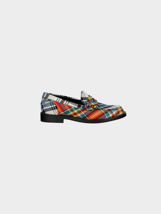 Burberry 2010s Bedmont Poppy Orange Tartan Flat Loafers