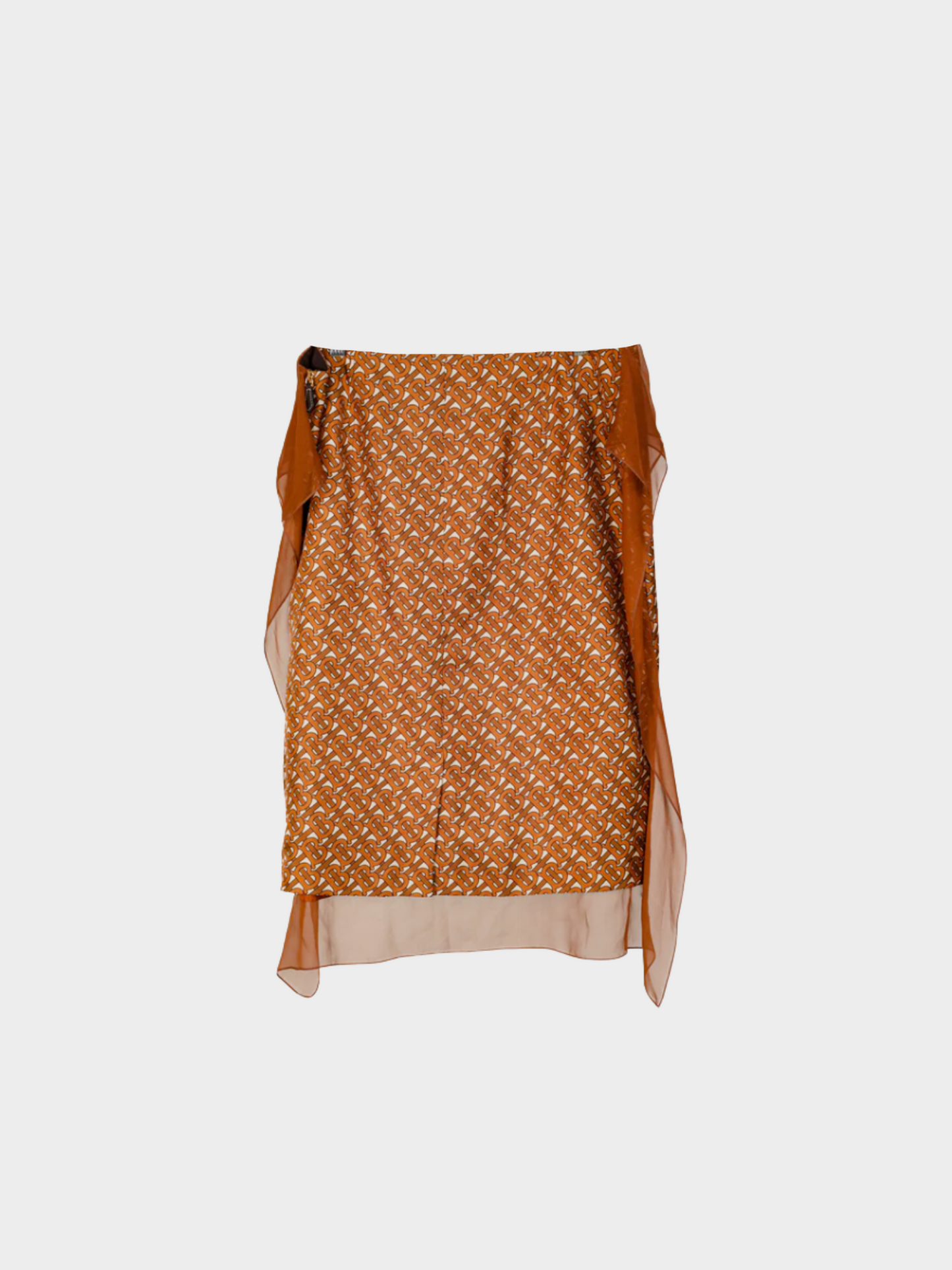 Burberry 2021 Brown Logo-Printed Scarf-Detail Midi Skirt