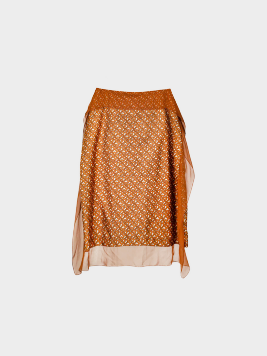 Burberry 2021 Brown Logo-Printed Scarf-Detail Midi Skirt