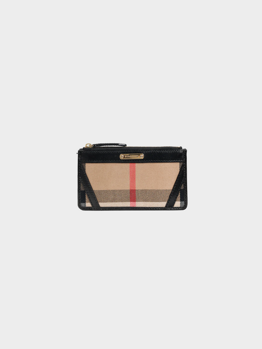 Burberry 2010s Beige Nova Check Canvas Black-Leather-Trim Wallet