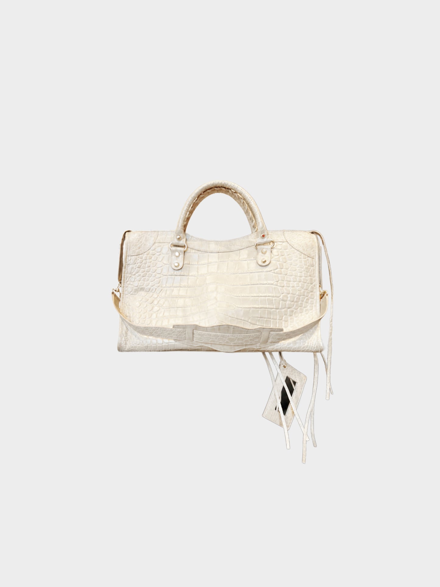 Balenciaga 2010s Beige Leather Croc Embossed Classic City Tote