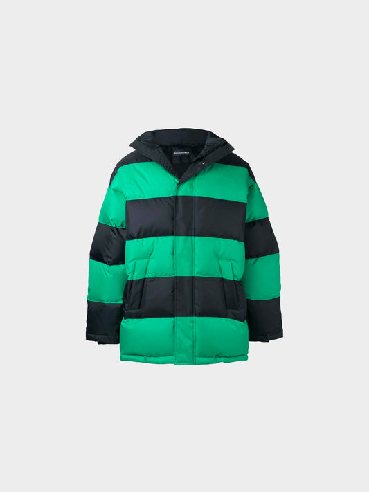 Balenciaga FW 2018 Green Striped Oversized Puffer Jacket