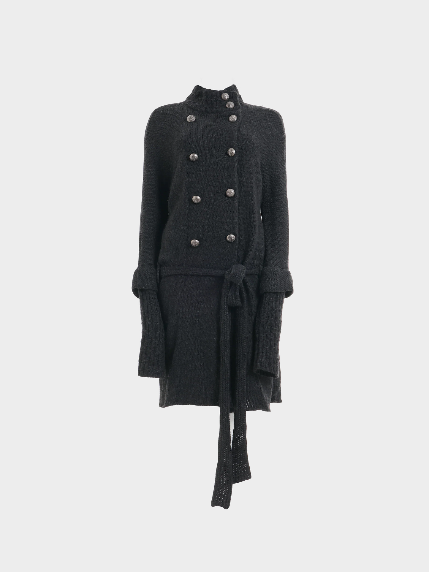 Balenciaga AW 2007 Double Breasted Knitted Black Alpaca Coat