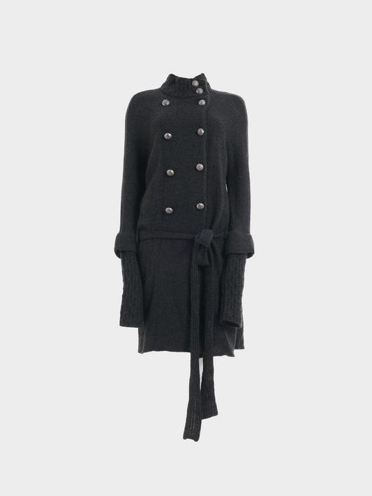 Balenciaga AW 2007 Double Breasted Knitted Black Alpaca Coat