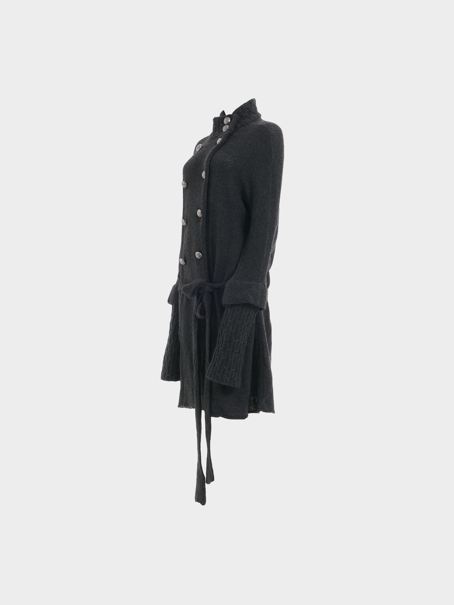 Balenciaga AW 2007 Double Breasted Knitted Black Alpaca Coat