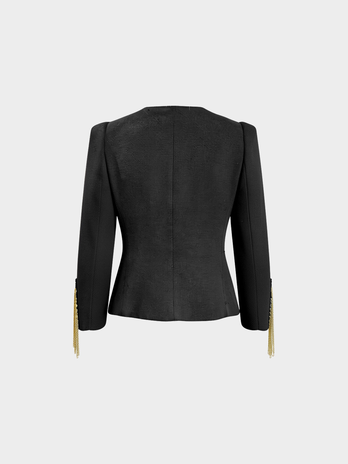Balmain FW 2010 Black Silk Bouclé Chain-embellished Military Jacket